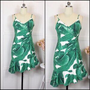 Tropical Leaf Print Spaghetti Strap Dress